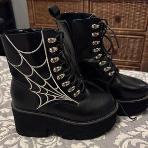 Black Platform Boots with Web Design